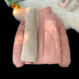 AIDASE  -  Hiphop Down Padded Jacket for Female Couples Cotton Jacket Added Velvet Winter New Stand Up Collar Bread Coat Unisex Letter Top aidase-shop