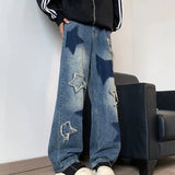 AIDASE  -  Jeans Men Straight Star Embroidery Patchwork Autumn jeans uomo Wide Leg Hip-hop Fashion Youth Neutral Streetwear Denim Trousers aidase-shop