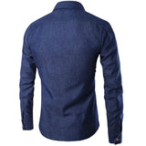 AIDASE  -  Spring and Autumn Men's Casual Shirt Pocket Leather Slim-fit Long Sleeve Denim Shirt aidase-shop