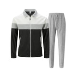 AIDASE  -  European American Autumn Men's New Color Block Cardigan Pocket Zipper Jacket Trouser Suit aidase-shop