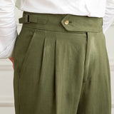 Aidase Linen Cotton High Waist Straight Casual Pants Men Versatile Naples Gentleman Pleated Pants High Quality Italian Dress Trousers aidase-shop