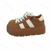 AIDASE  -  Woman Casual Sneakers Spring Fashion Round Toe Lace Up Platform Height Increase Flat Shoes Outdoor Trendy Versatile Chunky Flats aidase-shop