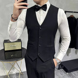 AIDASE  -  Men's Wedding Solid Color Suit Vest, Groom Groomsman Suit, Black Single-Breasted Slim Fit Waistcoat , Business Casual, M-7XL aidase-shop