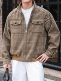 AIDASE  -  Vintage Houndstooth Print Jacket Coat Mens Fall Winter Outdoor Casual Jackets Men's Stylish Zip-up Stand Collar Coats Outerwear aidase-shop