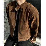 AIDASE  -  Caramel American Retro Stand Collar Jaet Men's ort Design Sense Vintage Sle High-End Feel Outerwear Autumn Season aidase-shop