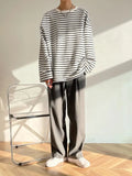 AIDASE  -  Spring Autumn Korean Style Trendy Retro Striped Print Round Neck Long-sleeved T-shirt for Men Loose Version aidase-shop