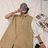 AIDASE  -  Japanese Retro Fake Two-piece Shirts For Men Summer Short Sleeve Patchwork Cargo Tee Shirt Y2K Streetwear Casual Loose Blouse aidase-shop