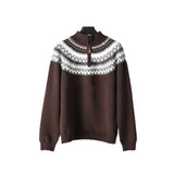 AIDASE  -  Man Knitting Base Layer Winter Retro Fair Isle Knit Sweater Unisex Oversized Mock Neck Zip Up Couples' Sweater aidase-shop