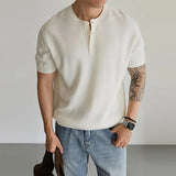 AIDASE  -  Men's Short Sleeve Henry Shirt Textured Knit Muscle Fit T-Shirt Summer Casual Button Up Tops For Men New Arrival Tees M-3XL aidase-shop