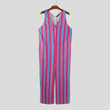 AIDASE  -  Men Jumpsuits Striped V Neck Sleeveless Casual Male Rompers Streetwear Loose Vacation Summer Fashion Male Overalls S-5XL aidase-shop