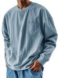 Aidase  Oversized Loose Long sleeve T-shirt For Men 2025 Spring Fashion Vintage Top Tee Solid Casual Chest Pocket Tshirts streetwear