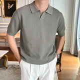 AIDASE  -  Summer Thin Ice Silk Casual Polo Shirts Men Knitted Short Sleeve Turn-down Collar Pullover Top For Mens Fashion Solid Polo Shirt aidase-shop