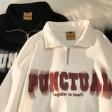 Aidase Polo Shirts Men's Half Zipper Sweater Women's Autumn New Turndown Collar Retro Loose Oversize Long-sleeved Letter Print Top Tees aidase-shop