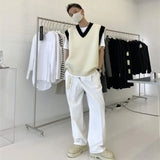 Aidase White Striped Knitted Sweaters For Men Vest V Neck Man Clothes Sleeveless Waistcoat Thick Winter Old Cotton aidase-shop