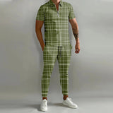 AIDASE  -  Fashion Striped Print Mens Tracksuits Spring Summer Short Sleeve Lapel Zipper Tops and Pants Two Piece Sets Men Sports Clothing aidase-shop