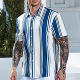 AIDASE  -  Daily Leisure Mens Button Shirts Vintage Short Sleeve Turn-down Collar Shirt Tops Men Spring Summer Casual Striped Print Shirts aidase-shop