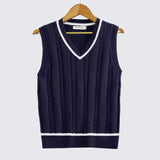 Aidase Striped White Knitted Sweaters for Men Blue Sleeveless Man Clothes V Neck Vest Red Waistcoat Jumpers Sweat-shirt Cigaret Cotton aidase-shop