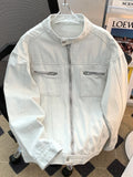 AIDASE  -  Washed Jeans Coat Worn Deconstructed Stand Collar Denim Jacket for Men's American Cleanfit Design Canvas Zipper Jacket aidase-shop