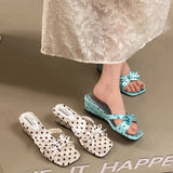 AIDASE  -  Summer Thick Heel Mules Shoes Elegant Butterfly-knot Vacation Dress Sandalias Gladiator Women Polka Dot Slippers aidase-shop