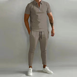 AIDASE  -  Fashion Striped Print Mens Tracksuits Spring Summer Short Sleeve Lapel Zipper Tops and Pants Two Piece Sets Men Sports Clothing aidase-shop