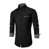 AIDASE  -  Spring and Autumn Men's Casual Shirt Pocket Leather Slim-fit Long Sleeve Denim Shirt aidase-shop