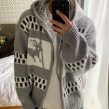 AIDASE  -  American Retro Christmas Sweater Men Hooded Winter Vintage Jacquard Christmas Zipper Lazy Cardigan Zipper Up Knitted Jacket aidase-shop