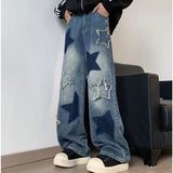 AIDASE  -  Jeans Men Straight Star Embroidery Patchwork Autumn jeans uomo Wide Leg Hip-hop Fashion Youth Neutral Streetwear Denim Trousers aidase-shop