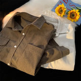 Aidase Japanese Fashion Trend Corduroy Shirt Men's American Retro Autumn Trend Handsome Work Jacket Loose Casual Shirt Freshing Chic aidase-shop