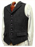 Aidase Herringbone Men's Vests V Neck Boutique Herringbone Wool Tweed Slim Fit Waistcoat Casual Formal Business Groomman for Wedding aidase-shop