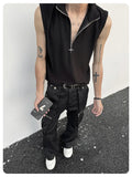 AIDASE  -  Summer Darkwear Niche Design Trendy Zipper Shoulder Padded Vest Sleeveless 2024 Solid Color Sleeveless Male Tops 24E1260 aidase-shop