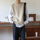 AIDASE  -  Autumn New Round Neck Sweater Vest for Men Korean Fashion Design Loose Casual Solid Color Knitted Sweater Vest Men and Women aidase-shop