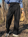 AIDASE  -  Streetwear Fashion Mens Suit Pants Spring Summer Casual Loose Straight Trousers Men Vintage Solid Belt-up High Waist Pants aidase-shop