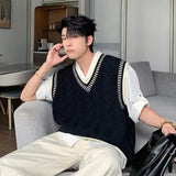 AIDASE  -  Loose Men's Knitted Sweater V-Neck Autumn Winter New Style College Wind Vest Twisted Korean Version Loose Top for Men aidase-shop