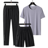 AIDASE  -  Summer New High Quality Ice Silk Men's Short sleeved Shorts Long Pants Casual Three piece Set Cool Breathable Outdoor Set aidase-shop