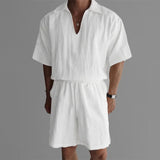 AIDASE  -  Men Sets Solid Color Lapel Short Sleeve Shirt & Shorts Two Pieces Sets Summer Streetwear 2025 Loose Casual Men's Suits aidase-shop