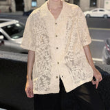 AIDASE  -  Fashion Men Shirt Summer New Embossed Hollow Out Mesh Design Short Sleeve Single-breasted Personality Male Blouse aidase-shop