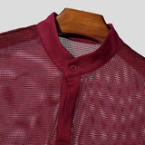 AIDASE  -  Men T Shirts Mesh Patchwork Transparent Turtleneck Short Sleeve Casual Camisetas Streetwear 2025 Fashion Sexy Tee Tops aidase-shop