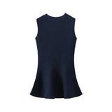 AIDASE  -  Ruffle Top Pant Sets Women Elegant Dark Blue O-neck Sleeveless Top High Waist Wide Leg Pants Female Suit 2025 Chic Lady Outfits aidase-shop