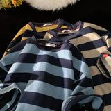 Aidase Retro Street Personality Stripe Round Neck T-shirt Summer Men and Women Trend Personality Loose Casual Harajuku Short sleeved aidase-shop