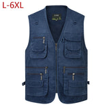 Aidase L-6XL Big Size New Men Multi Pocket Cotton Vest Casual with Many 14 Pockets Sleeveless Jackets Male Outdoor Photograph Waistcoat