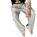 AIDASE  -  Ice Silk Patchwork Casual Pants Men's Summer Straight Leg Wide Leg American Drape Thin Style Loose Fit Street Style aidase-shop