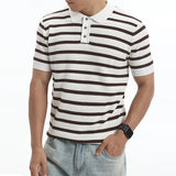 AIDASE  -  New Arrival Men's Striped Knitted Polo Shirt Short Sleeve Lapel Button Casual Breathable Slim Fit Daily Wear Business Top aidase-shop