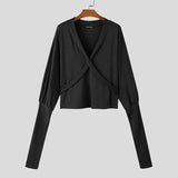 AIDASE  -  Men T Shirt Knitted Solid Color Deep V Neck Long Sleeve Casual Male Tee Tops Streetwear Fashion Camisetas S-5XL aidase-shop