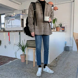 AIDASE  -  Winter Thick Woolen Plaid Shirt Men's Casual Loose Korean Elegant Woolen Long Sleeved Shirt Vintage Warm Lapel Button Jacket aidase-shop