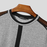 AIDASE  -  Men T Shirt Mesh Patchwork Transparent O-neck Long Sleeve Sexy Casual Male Tee Tops Streetwear 2025 Stylish Camisetas aidase-shop