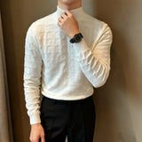 AIDASE  -  Mr. NR Briti Sle  Color f High Collar Knitted Long Sve Wave Pattern Elastic Base irt Sweater for Men Casual aidase-shop