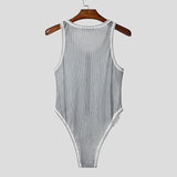 AIDASE  -  Men Bodysuits Lace Striped Patchwork O-neck Button Sleeveless Male Rompers Sexy 2025 Skinny Fashion Cozy Bodysuit Men aidase-shop