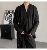 AIDASE  -  Men's Shirt Spring New Jacquard Long Sleeved Design Added Lace Up 2025 V-neck Solid Color  Luxury Male Tops aidase-shop