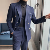 Aidase High Quality Blazer Men's British Style Double Breasted Elegant Business Advanced Simple Wedding Gentleman Slim Suit Two Piece
