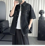 AIDASE  -  Men's Denim Short Sleeve Shirt Inverted Pocket Decoration Short Sleeve Single-breasted Male Shirts Fashion Menswear 21E6523 aidase-shop